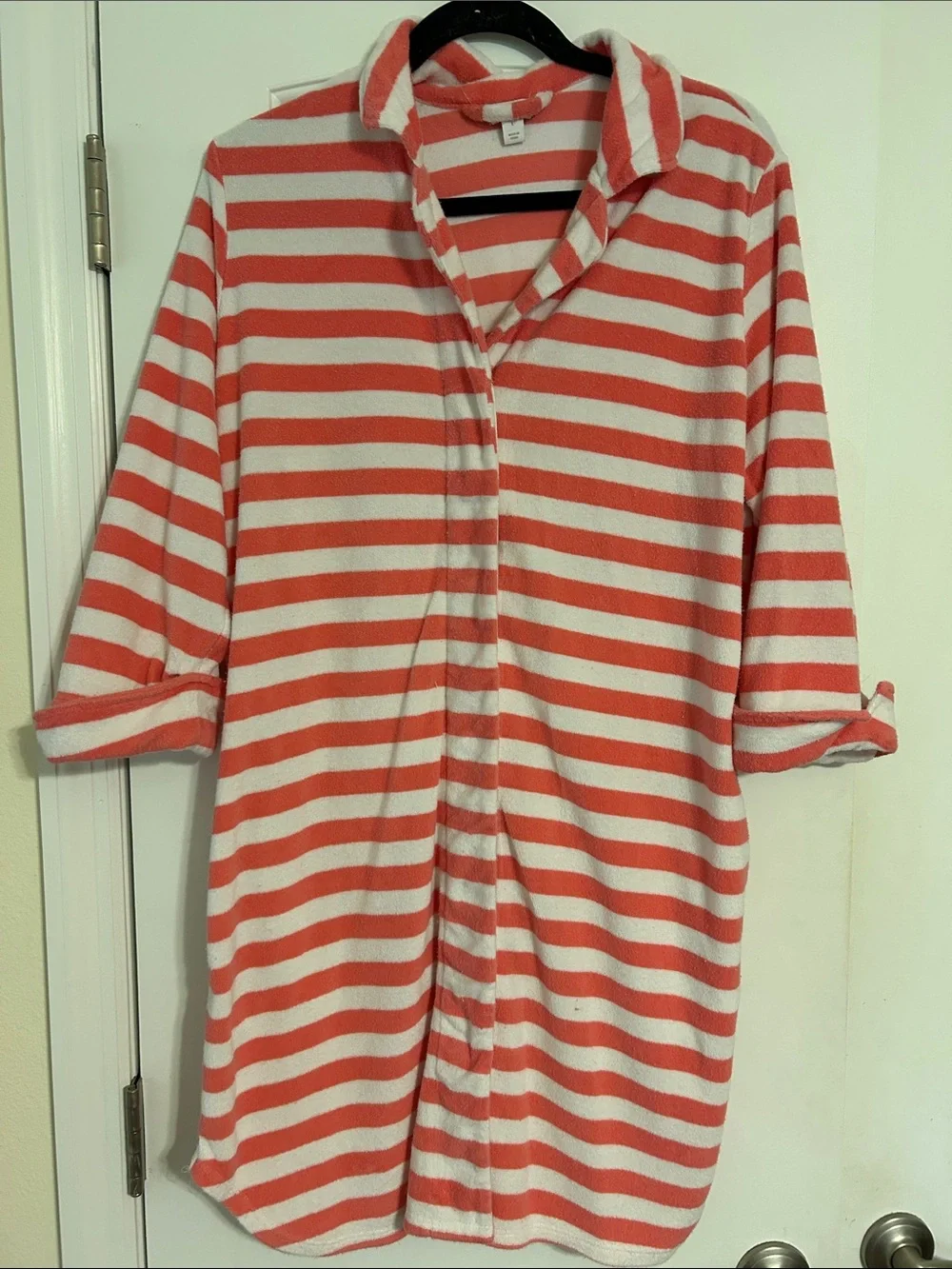 Charter Club Coral & White Striped Button-Front Swim Coverup